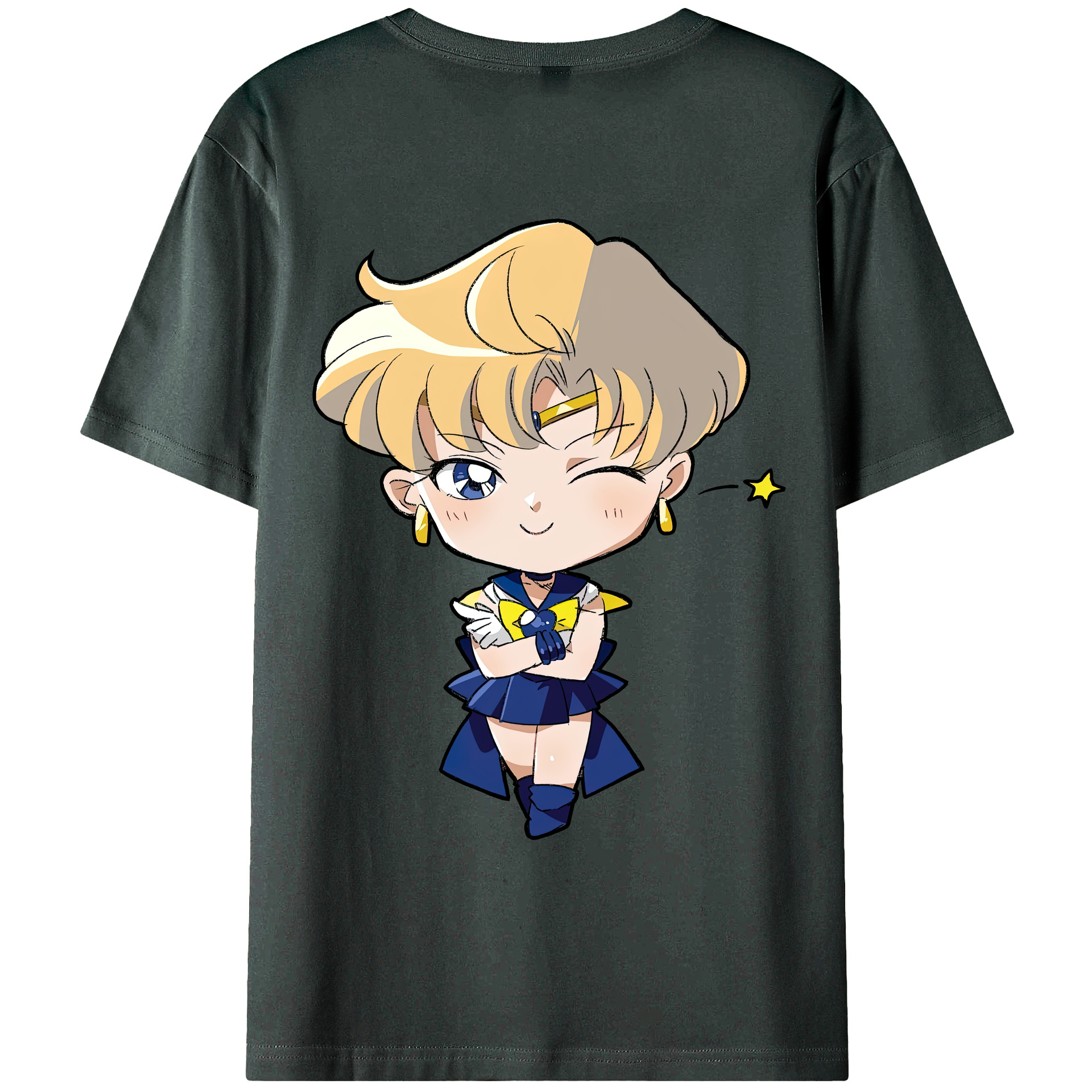 （画像用） 美少女戦士セーラームーン 天王はるか Sailor Moon Tenoh Haruka 綿100％ メンズ半袖Tシャツ（バックプリント） 通気性